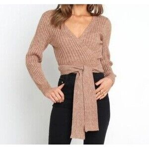 Petal & Pup - Wrap tie Knit Top Sweater Beige / Camel size Med
